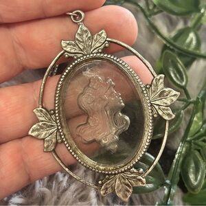 Vintage intaglio glass cameo on chain necklace